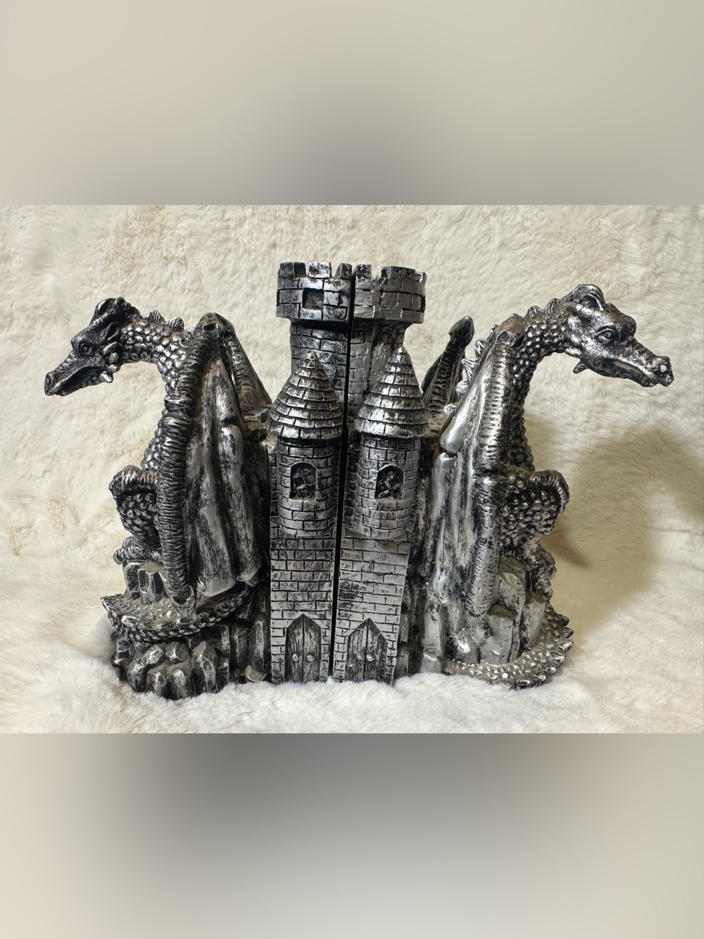 Silver Dragon Castle Bookends - Decorative Home Accent